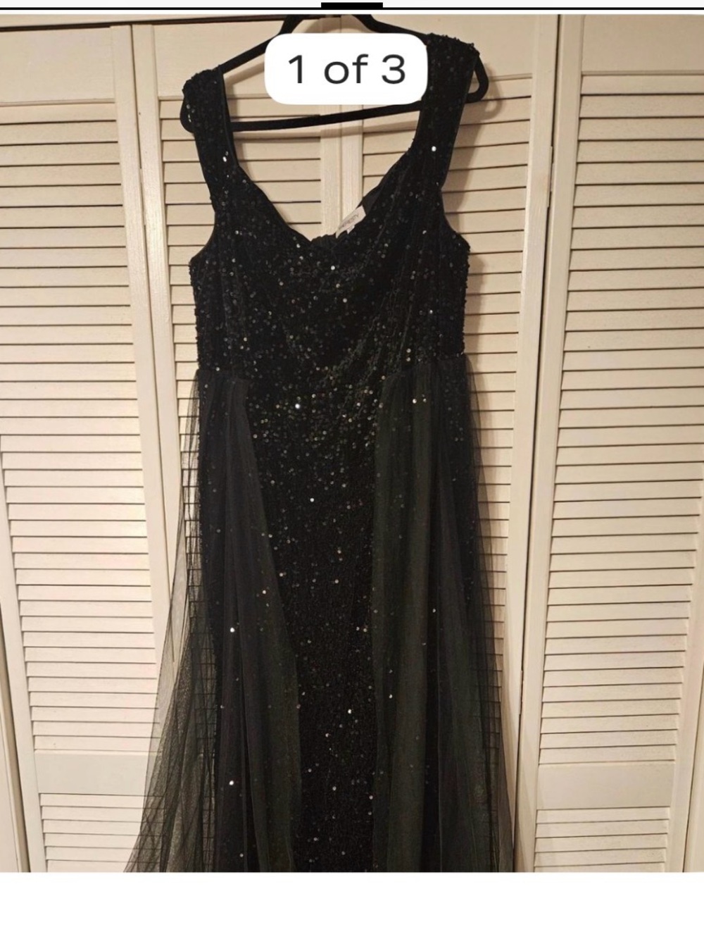 Black Sequin Tulle Evening Gown for Women